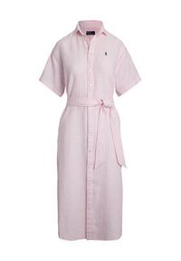 Polo Ralph Lauren Sukienka koszulowa 211965843001 Różowy Regular Fit. Typ kołnierza: polo. Kolor: różowy. Materiał: len. Typ sukienki: koszulowe