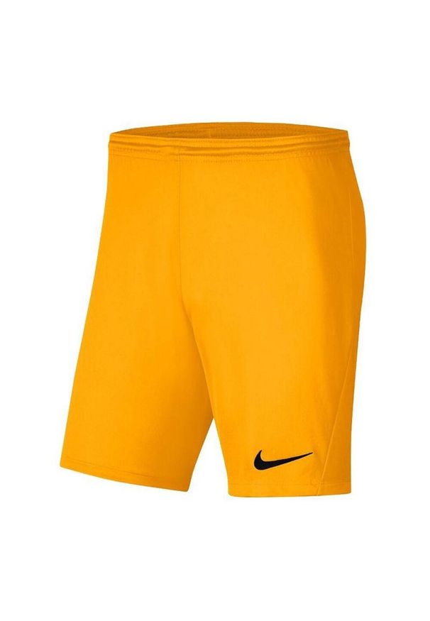 Nike - Dziecięce/niemowlęce Spodenki Z Dzianiny Dry Park III. Kolor: pomarańczowy. Materiał: dzianina. Styl: sportowy. Sport: turystyka piesza