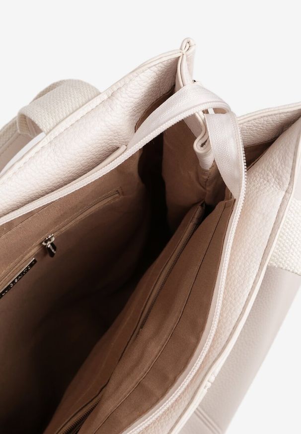 Born2be - Beżowa Torebka Tote z Regulowanym Paskiem w Komplecie Soriale. Kolor: beżowy. Materiał: skórzane. Styl: klasyczny, elegancki, casual
