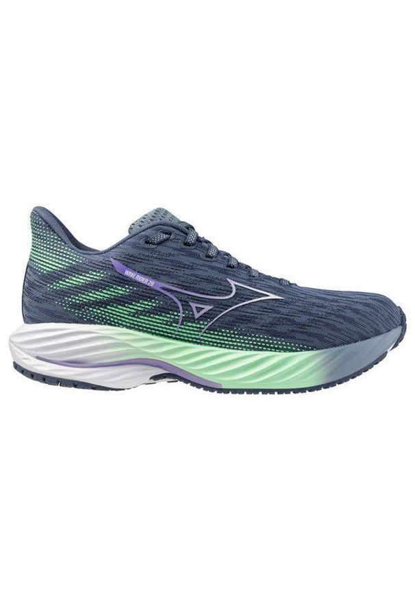 Buty do biegania damskie Mizuno Wave Rider 28. Kolor: biały, wielokolorowy, niebieski. Materiał: materiał, syntetyk. Szerokość cholewki: normalna. Model: Mizuno Wave