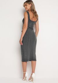 Born2be - Ciemnoszara Bawełniana Sukienka na Ramiączkach ze Ściągaczami i Wycięciami po Bokach Nestanina. Kolor: szary. Materiał: bawełna. Długość rękawa: na ramiączkach. Styl: elegancki #6