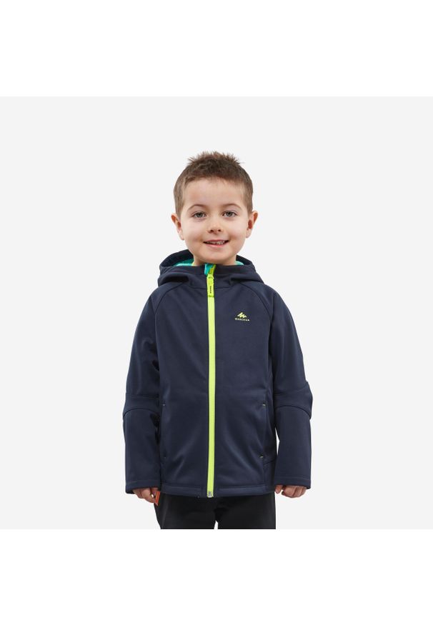 quechua - Kurtka turystyczna dla dzieci softshell Quechua MH 550. Kolor: zielony, niebieski, wielokolorowy. Materiał: poliester, materiał. Sezon: lato. Styl: sportowy