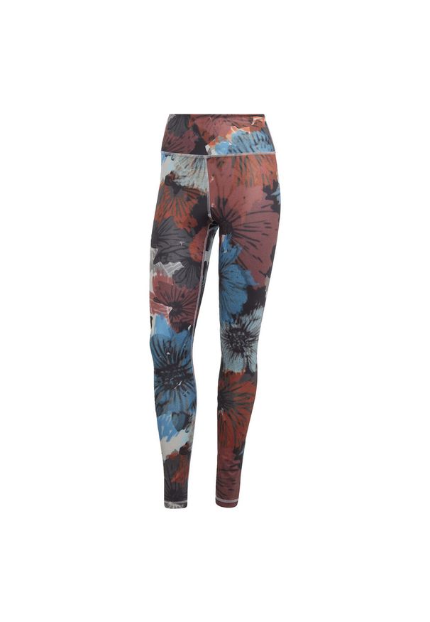 Adidas - Damskie legginsy z wysokim stanem z nadrukiem adidas Training Essentials. Stan: podwyższony. Kolor: czerwony, szary, wielokolorowy. Wzór: nadruk. Sport: fitness