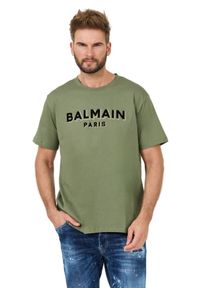 Balmain - BALMAIN Zielony męski t-shirt Flock&foil T-shirt Bulky Fit, Rozmiar M. Kolor: zielony #4