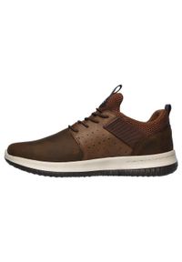 skechers - Buty sportowe męskie Skechers Delson Axton sneakersy brązowe (65870-CDB). Zapięcie: sznurówki. Kolor: brązowy. Materiał: guma, syntetyk, materiał. Szerokość cholewki: normalna. Sport: turystyka piesza