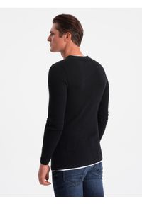 Ombre Clothing - Bawełniany sweter męski z okrągłym dekoltem - czarny V1 OM-SWSW-0103 - XXL. Kolor: czarny. Materiał: bawełna. Styl: klasyczny #3
