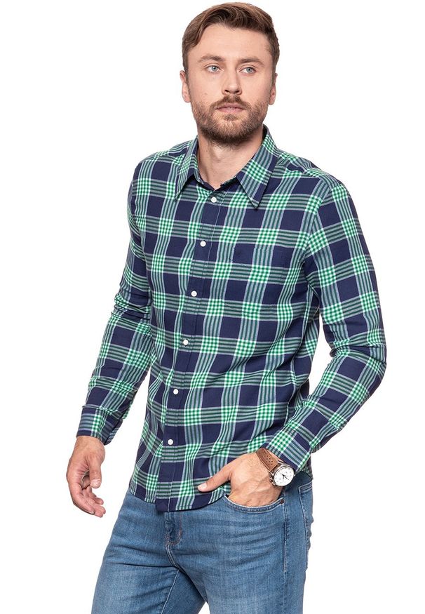 Wrangler - KOSZULA WRANGLER LS 1 PKT SHIRT AMAZON GREEN W5953ORUX. Kolor: zielony