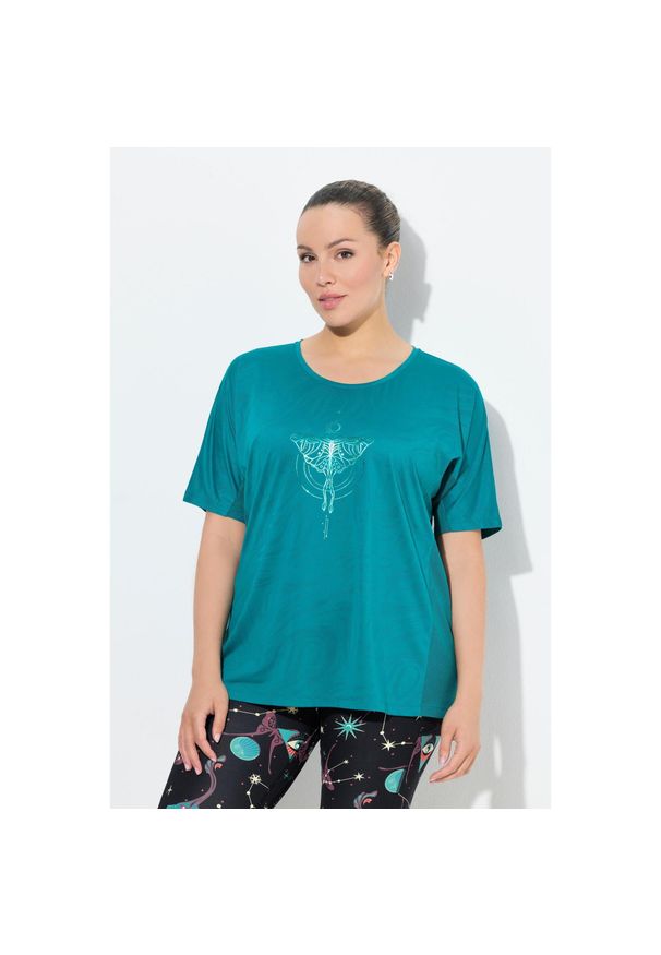 ULLA POPKEN - Damskie bluzka funkcyjna wstawki z siateczki okrągły dekolt rękaw 1/2. Kolekcja: plus size. Kolor: zielony. Materiał: poliester, materiał, elastan