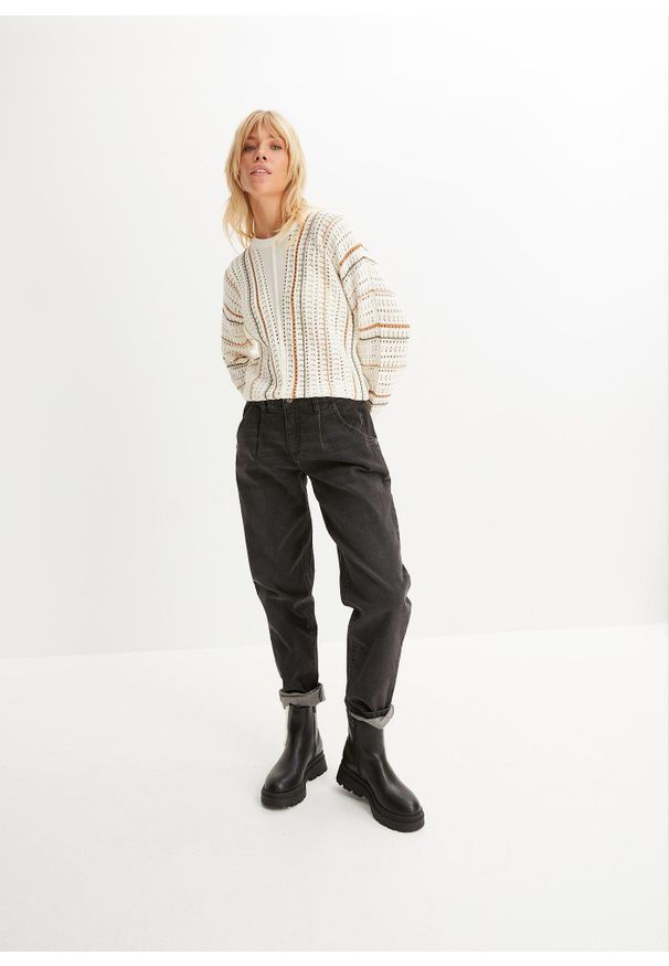 bonprix - Dżinsy barrel, mid waist, ze stretchem. Kolor: czarny