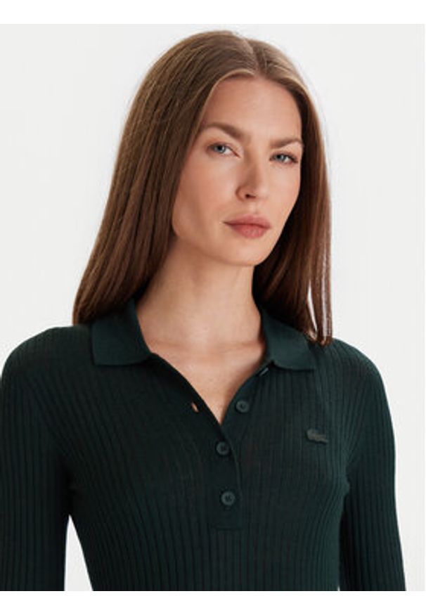 Lacoste Sweter AF4006 Zielony Slim Fit. Kolor: zielony. Materiał: wełna