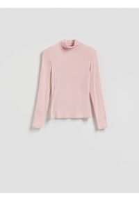 Reserved - Longsleeve z dodatkiem wełny - pastelowy róż. Kolor: różowy. Materiał: wełna. Długość rękawa: długi rękaw