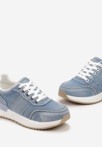 Renee - Niebieskie Sznurowane Sneakersy z Jeansowymi Wstawkami Greha. Okazja: na co dzień. Kolor: niebieski. Materiał: jeans