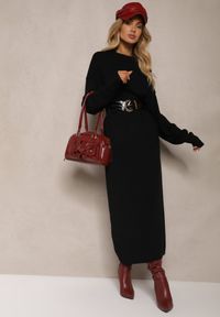 Renee - Czarna Pudełkowa Sukienka z Dzianiny z Wiskozą Maziala. Okazja: na co dzień. Kolor: czarny. Materiał: dzianina, wiskoza. Długość rękawa: długi rękaw. Styl: elegancki, casual