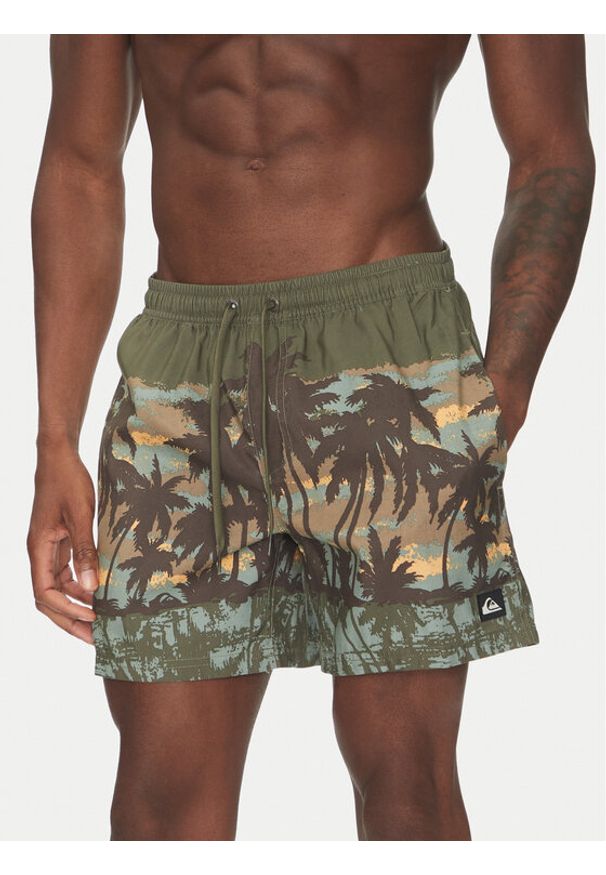Quiksilver Szorty kąpielowe Everyday Straight Volley 15 EQYJV04121 Zielony Regular Fit. Kolor: zielony. Materiał: syntetyk