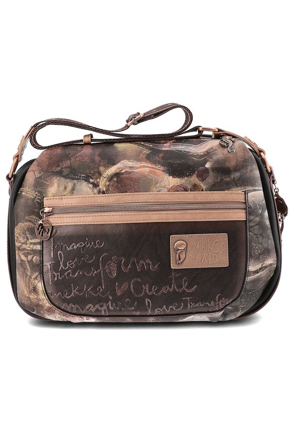 Brązowa Torebka Anekke Modna Listonoszka Damska. Kolor: brązowy. Wzór: aplikacja, nadruk. Materiał: zdobione