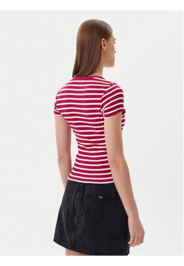 Tommy Jeans T-Shirt DW0DW19502 Różowy Slim Fit. Kolor: różowy. Materiał: bawełna