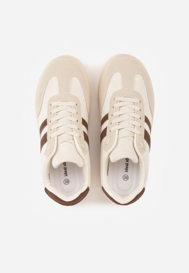 Born2be - Beżowe Sneakersy na Kauczukowej Grubej Podeszwie z Paskami po Bokach Ninlili. Okazja: na co dzień. Zapięcie: pasek. Kolor: beżowy. Materiał: kauczuk