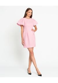 Alexander McQueen - ALEXANDER MCQUEEN - Różowa sukienka mini. Kolor: różowy, wielokolorowy, fioletowy. Materiał: wełna, jedwab. Typ sukienki: rozkloszowane. Długość: mini #4