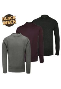 Zestaw 3 Półgolfów - Brave Soul - Grafit, Bordo, Popiel. Materiał: bawełna. Sezon: zima, jesień. Styl: klasyczny #1