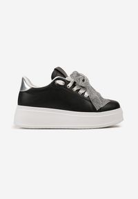 Born2be - Czarne Sneakersy Lismera. Kolor: czarny. Materiał: skóra ekologiczna. Szerokość cholewki: normalna. Wzór: aplikacja. Obcas: na platformie #2