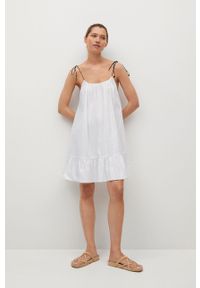 mango - Mango Sukienka bawełniana BIBI kolor biały mini rozkloszowana. Kolor: biały. Materiał: bawełna. Długość rękawa: na ramiączkach. Typ sukienki: rozkloszowane. Długość: mini #7