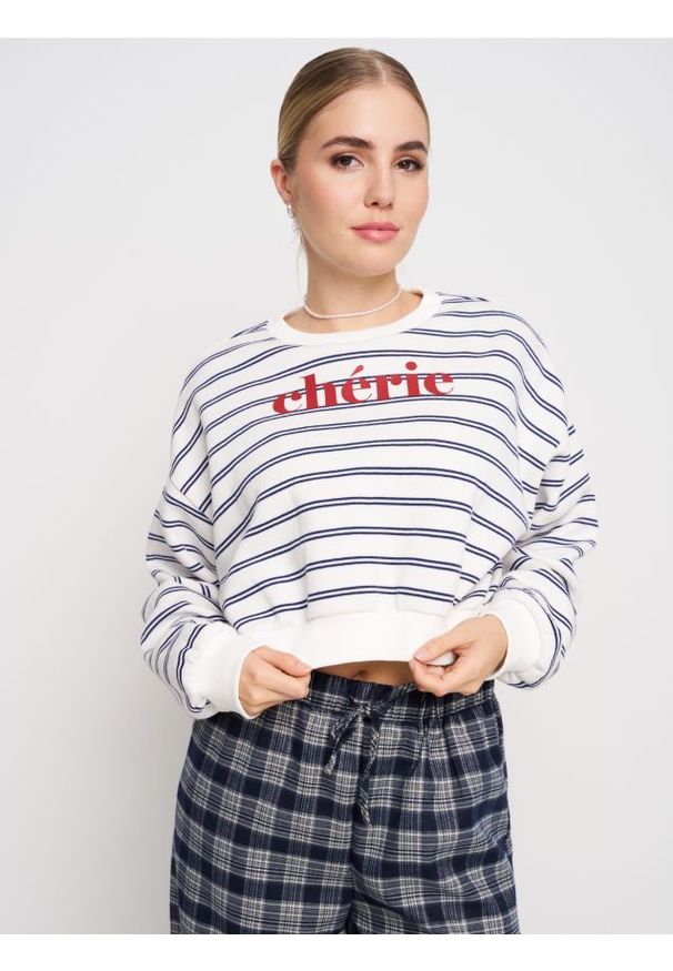 Sinsay - Bluza w paski z napisem - wielobarwny. Wzór: paski, napisy