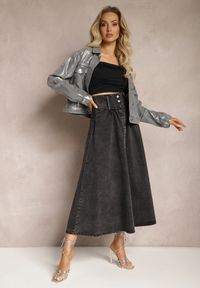 Renee - Czarna Jeansowa Spódnica Maxi z Guzikami z Bawełny Rachellia. Kolor: czarny. Materiał: jeans, bawełna #2