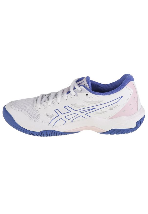 Buty siatkarskie damskie Asics 1072A093102. Zapięcie: sznurówki. Kolor: biały, niebieski, wielokolorowy. Materiał: materiał, syntetyk. Szerokość cholewki: normalna