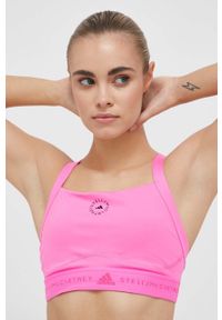 Adidas by Stella McCartney - adidas by Stella McCartney biustonosz sportowy TruePurpose kolor różowy. Kolor: różowy. Materiał: skóra, materiał. Rodzaj stanika: wyciągane miseczki. Sport: fitness, taniec #5