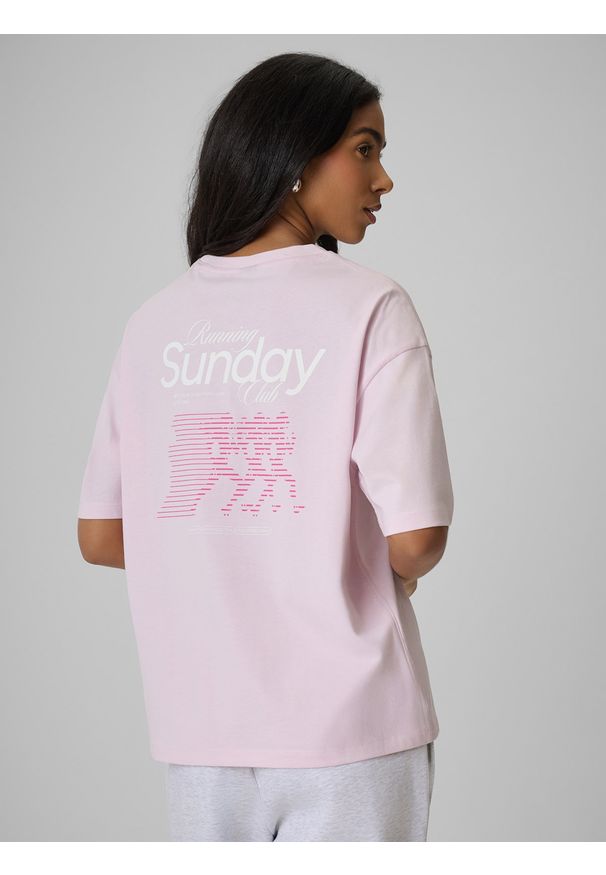 4f - 4F T-shirt loose z nadrukiem damski - różowy XS. Okazja: na co dzień. Kolor: różowy. Materiał: materiał, bawełna, jeans, dzianina, skóra. Wzór: nadruk. Styl: klasyczny, casual