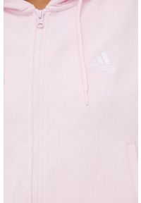 Adidas - adidas bluza damska kolor różowy z kapturem z aplikacją. Typ kołnierza: kaptur. Kolor: różowy. Materiał: materiał, dzianina. Długość rękawa: długi rękaw. Długość: długie. Wzór: aplikacja #3