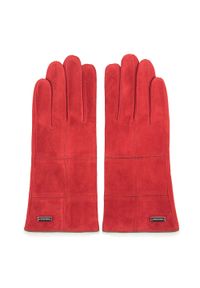Wittchen - Damskie rękawiczki zamszowe z przeszyciami. Kolor: czerwony. Materiał: zamsz, skóra. Styl: elegancki, klasyczny