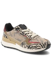 Big-Star - Sneakersy damskie Big Star, tekstylna siateczkowa cholewka zamszowe wstawki zwierzęcy wzór sznurowany fason gruba amortyzująca podeszwa, beżowe, TT27. Okazja: na co dzień. Zapięcie: sznurówki. Kolor: beżowy. Materiał: zamsz. Szerokość cholewki: normalna. Wzór: motyw zwierzęcy. Sport: turystyka piesza #1