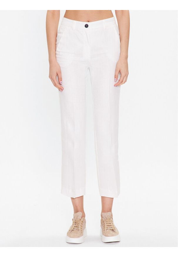 Marella Spodnie materiałowe Livorno 2331311832 Biały Slim Fit. Kolor: biały. Materiał: len