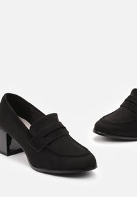 Renee - Czarne Półbuty w Stylu Mokasynów na Obcasie z Wkładką ze Skóry Naturalnej Gavime. Nosek buta: okrągły. Kolor: czarny. Materiał: skóra. Sezon: wiosna, jesień. Obcas: na obcasie. Wysokość obcasa: średni #3