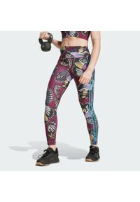 Adidas - Legginsy adidas X Farm 7/8. Kolor: czarny, czerwony, fioletowy, wielokolorowy. Technologia: ClimaCool (Adidas). Wzór: kolorowy