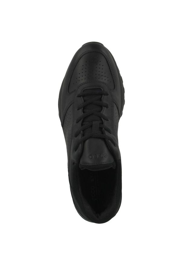 ecco - Buty do chodzenia męskie Ecco Exostride. Zapięcie: sznurówki. Kolor: czarny, niebieski. Materiał: skóra. Szerokość cholewki: normalna. Sport: turystyka piesza