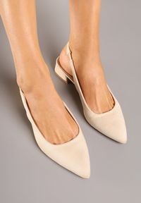 Renee - Beżowe Sandały Typu Slingback ze Skórzaną Wkładką i Metaliczną Wstawką Wevessa. Okazja: na co dzień. Zapięcie: sprzączka. Kolor: beżowy. Materiał: skóra. Styl: casual, elegancki #4