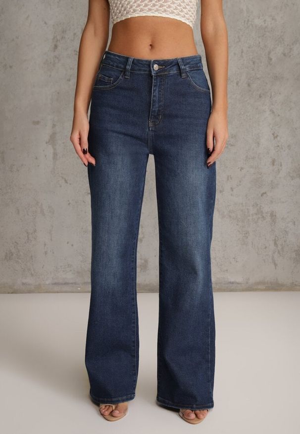 Renee - Niebieskie Jeansy Wide Leg Regular Waist z Bawełną i Domieszką Wiskozy Petocea. Kolor: niebieski