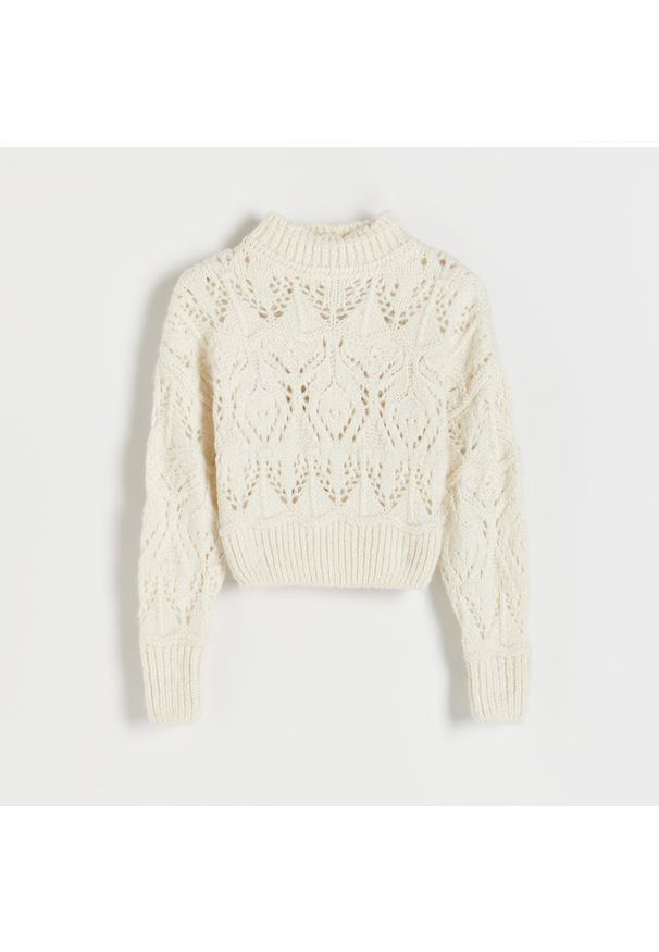 Reserved - Ażurowy sweter - Kremowy. Kolor: kremowy. Wzór: ażurowy