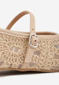 Born2be - Ciemnobeżowe Ażurowe Balerinki VICES w Stylu Boho z Paskiem z Klamerką Phepheu. Okazja: na co dzień. Zapięcie: pasek. Kolor: beżowy. Materiał: jeans. Wzór: ażurowy. Styl: boho #7