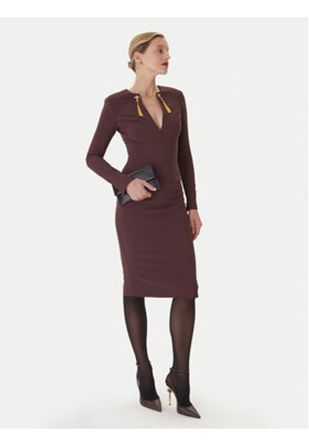Elisabetta Franchi Sukienka koktajlowa AB-805-57E2-V460 Bordowy Slim Fit. Kolor: czerwony. Materiał: syntetyk. Styl: wizytowy