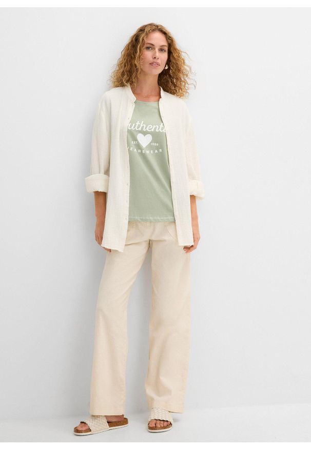 bonprix - T-shirt. Okazja: na co dzień. Kolor: zielony. Styl: casual