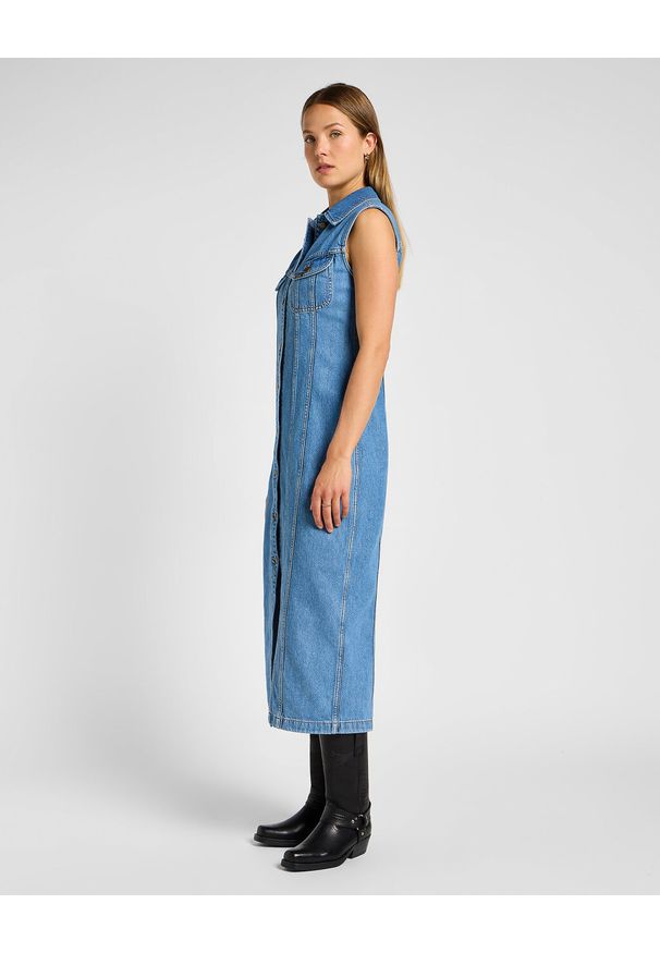 Lee - LEE DAMSKA SUKIENKA JENSOWA LONG SLIM DRESS FEELING FINE 112355119 LI68016317
