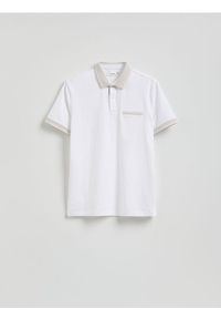 Reserved - Koszulka polo slim - biały. Typ kołnierza: polo. Kolor: biały. Materiał: bawełna, włókno