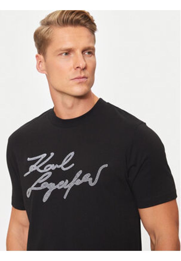 Karl Lagerfeld - KARL LAGERFELD T-Shirt 755048 544224 Czarny Regular Fit. Typ kołnierza: dekolt w karo. Kolor: czarny. Materiał: bawełna