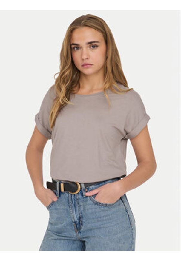 only - ONLY T-Shirt Moster 15106662 Beżowy Loose Fit. Kolor: beżowy. Materiał: wiskoza