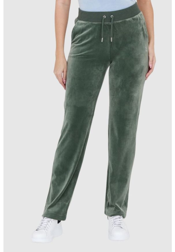 Juicy Couture - JUICY COUTURE Welurowe zielone spodnie dresowe damskie diamante bottoms, Rozmiar S. Kolor: zielony. Materiał: welur, dresówka