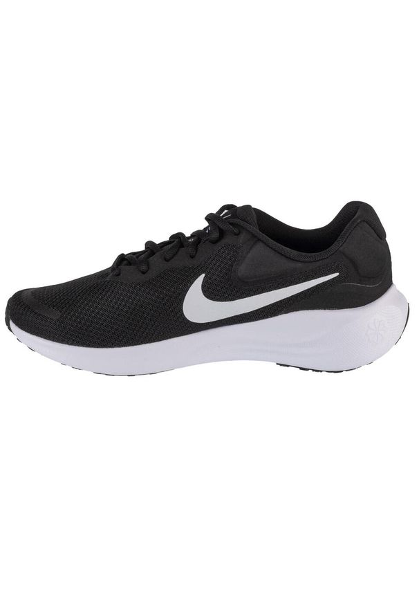 Buty do biegania męskie Nike Revolution 7. Zapięcie: sznurówki. Kolor: biały, wielokolorowy, czarny. Materiał: guma, materiał, tkanina, syntetyk. Szerokość cholewki: normalna. Model: Nike Revolution