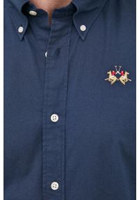 La Martina koszula męska kolor granatowy slim z kołnierzykiem button-down. Typ kołnierza: button down. Kolor: niebieski